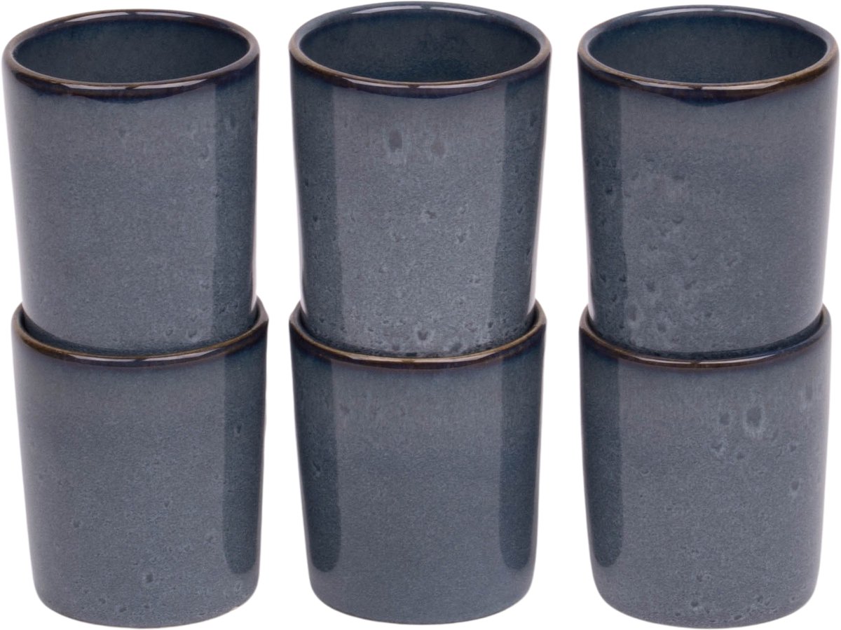 Koffiekopjes set van 6 - 150 ml - 6 persoons - Amadora - blauw met aqua look - Portugees stoneware