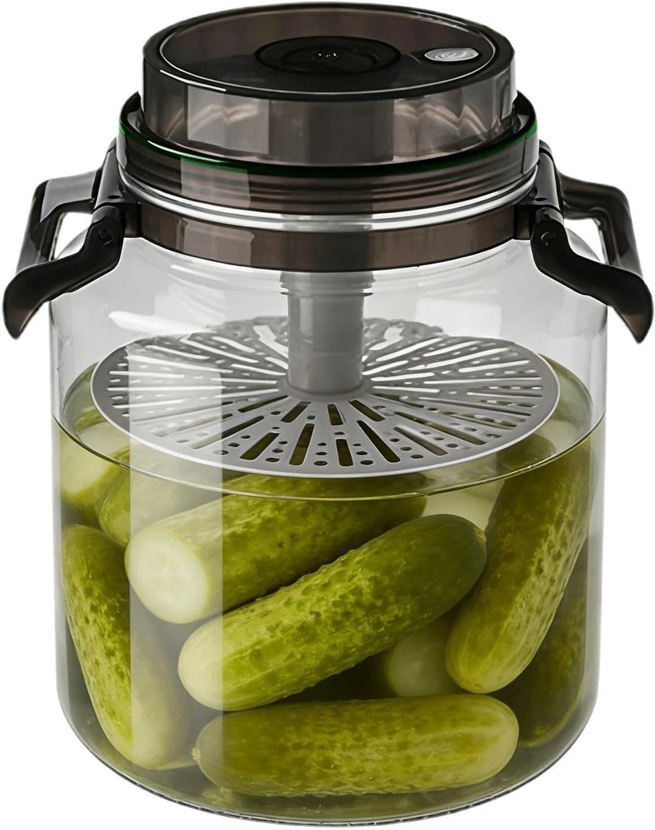 Kimchi-pot - 5 liter ronde, luchtdichte bewaarpot met handvat en kimchi-zeef - geschikt voor keukens, voorraadkasten, aanrechtbladen en werkbladen - voor het bewaren van voedsel, meel, suiker, enz.
