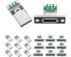USB C Connectoren - Paneelmontage Adapters - Doe-het-zelf Projecten - Printplaat voor Solderen - 20 Stuks - Zilver