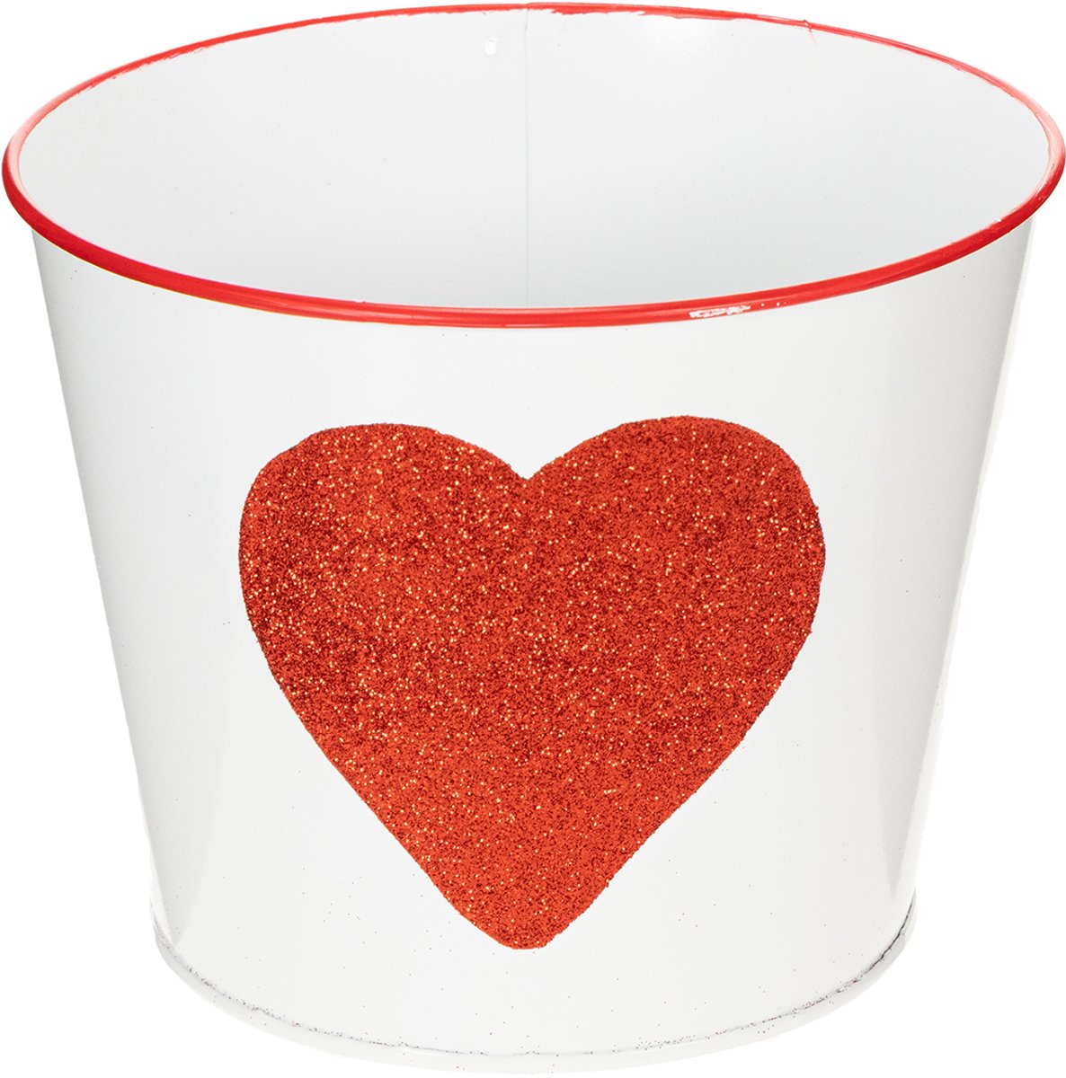 Witte bloempot met rood hart, plantenbak, Ø18cm H13,5cm
