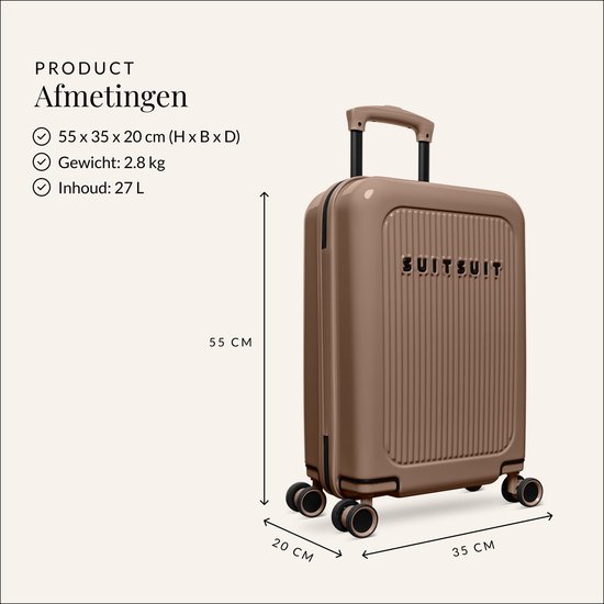 SUITSUIT Handbagage Koffer 55x35x20 cm - Koffer - Trolley Handbagage - TSA Slot - Reiskoffer - 27L - Caretta - Ginger Snap