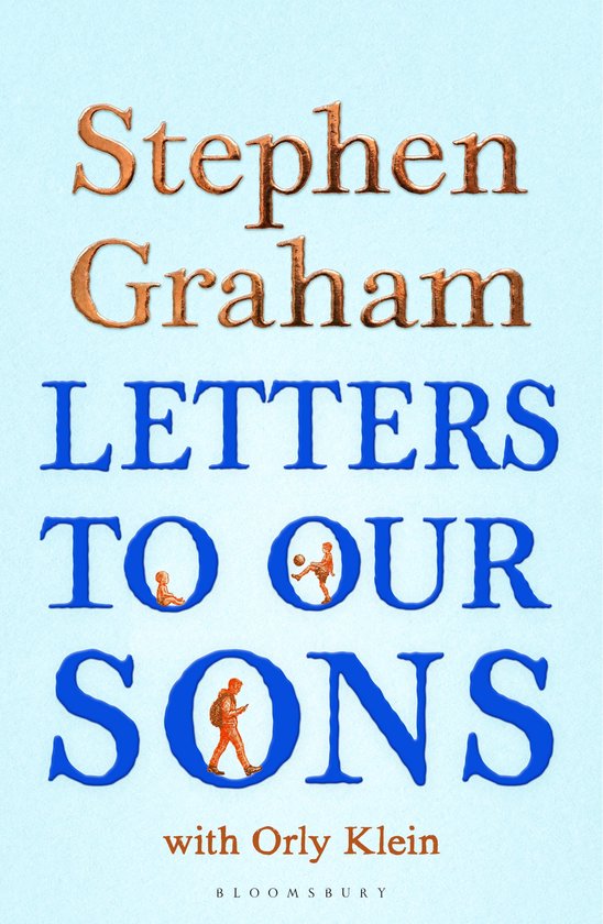 Boek met de titel "Letters to Our Sons" in blauwe letters. Kleine figuren van kinderen zijn zichtbaar in de letters O en S.
