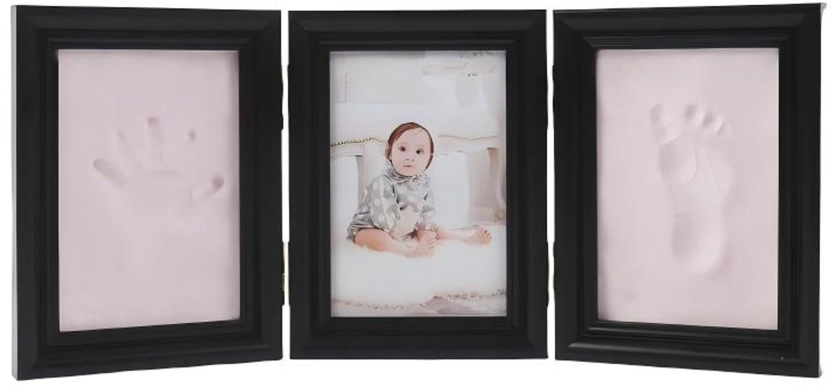 Herinneringslijst met klei voor hand- en voetafdrukken van pasgeborenen — 35 x 15 x 2 cm — Tastbare herinnering voor 1 maand, 100 dagen of de eerste verjaardag — Set voor hand- en voetafdrukken — Inclusief fotolijst — Lijst voor voetafdrukken