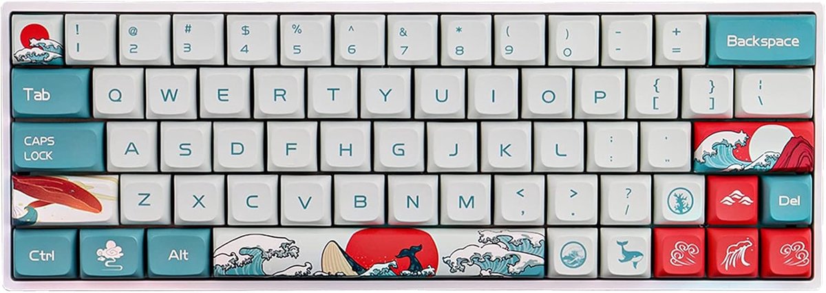 Mechanische Toetsenbord Keycaps - PBT Keycaps Set - Typen Personaliseren - Ukiyo-e Stijl - 104 Stuks - Koraalzee