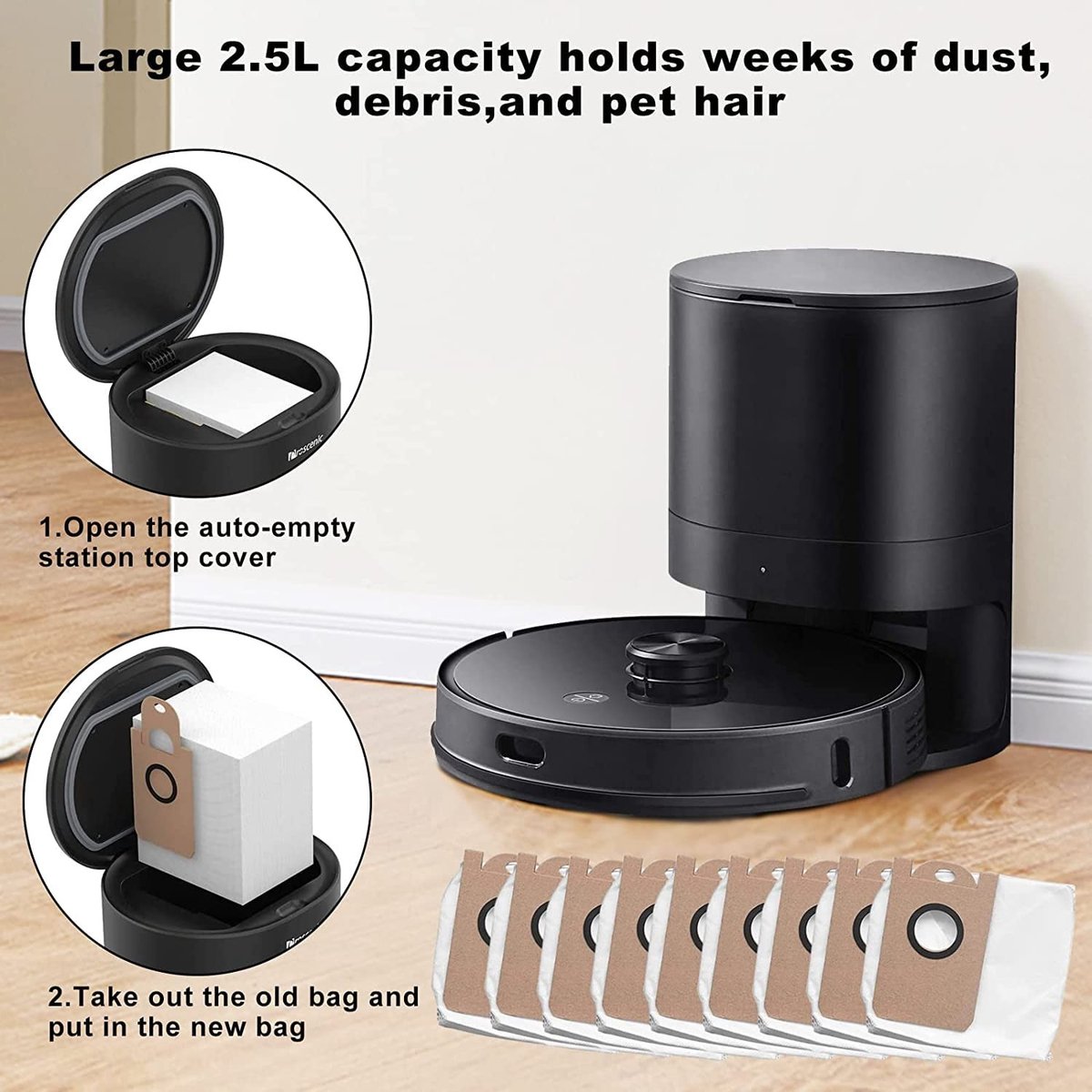 Dailygoods- Stofzak Grote Capaciteit - 12 Stuks - Lekvrij - Duurzaam Materiaal - Voor Proscenic M7 Pro/M8 Pro - Efficiënt Onderhoud - Stofzuigerzak