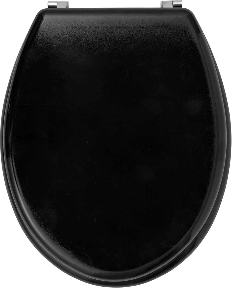 Wooden Oval Toilet Seat With Lid Fits Most Toilets - Stainless Steel Hinges - Easy to Fit - Easy to Clean - Black Design - 360 x 428 mm