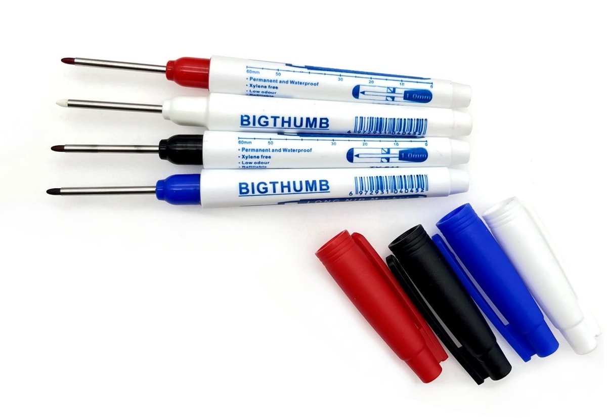 Dailygoods- Marker Waterdicht - 4x Permanente Marker - Lange Tip - Fijne Punt - Multifunctionele Inktpennen - Sneldrogend - Markeerstift