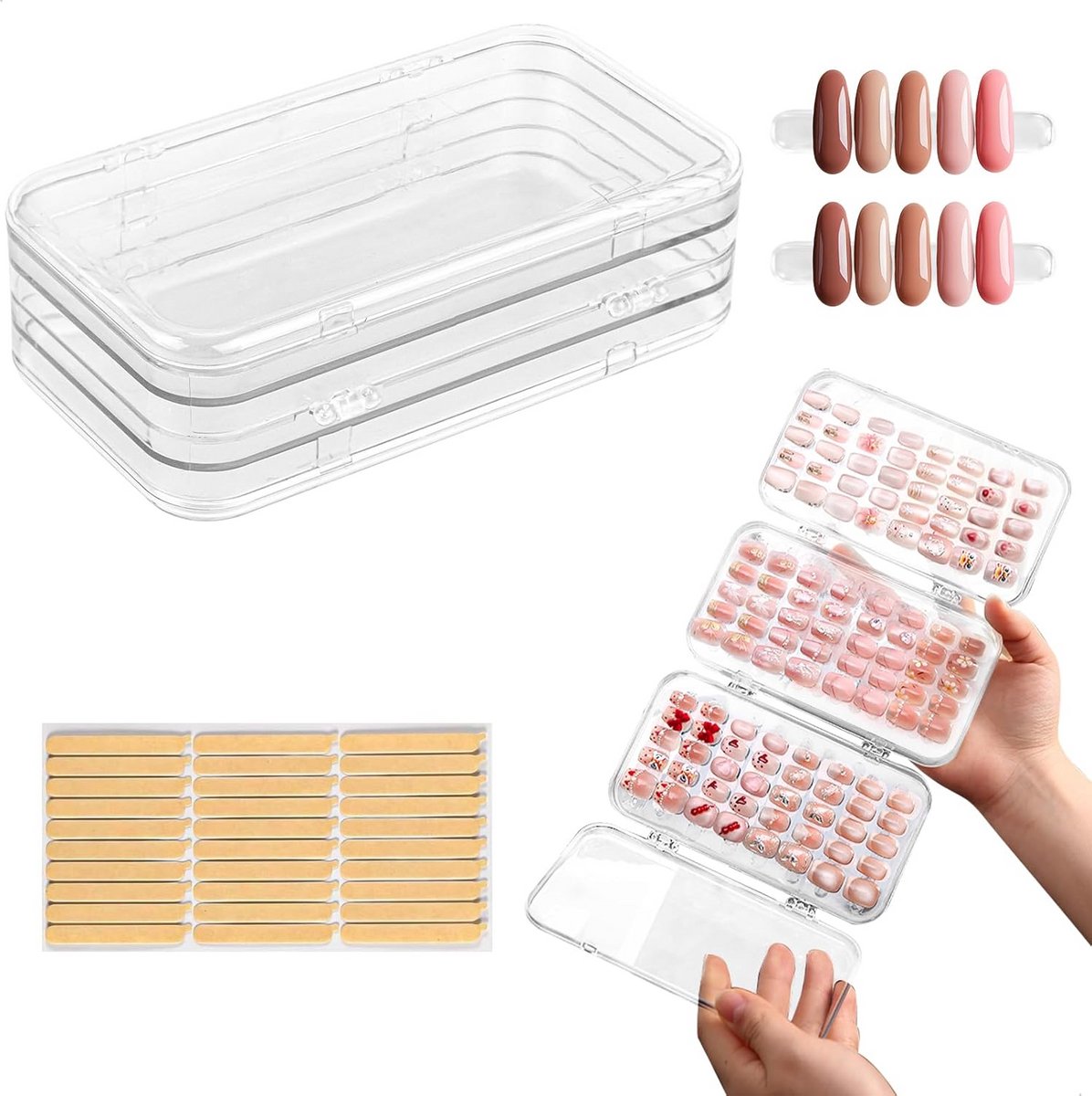 Nail Art Opbergdoos - Nagelaccessoires Houder - Nagels Organiseren - Opvouwbaar Ontwerp - 3 Lagen - Transparant
