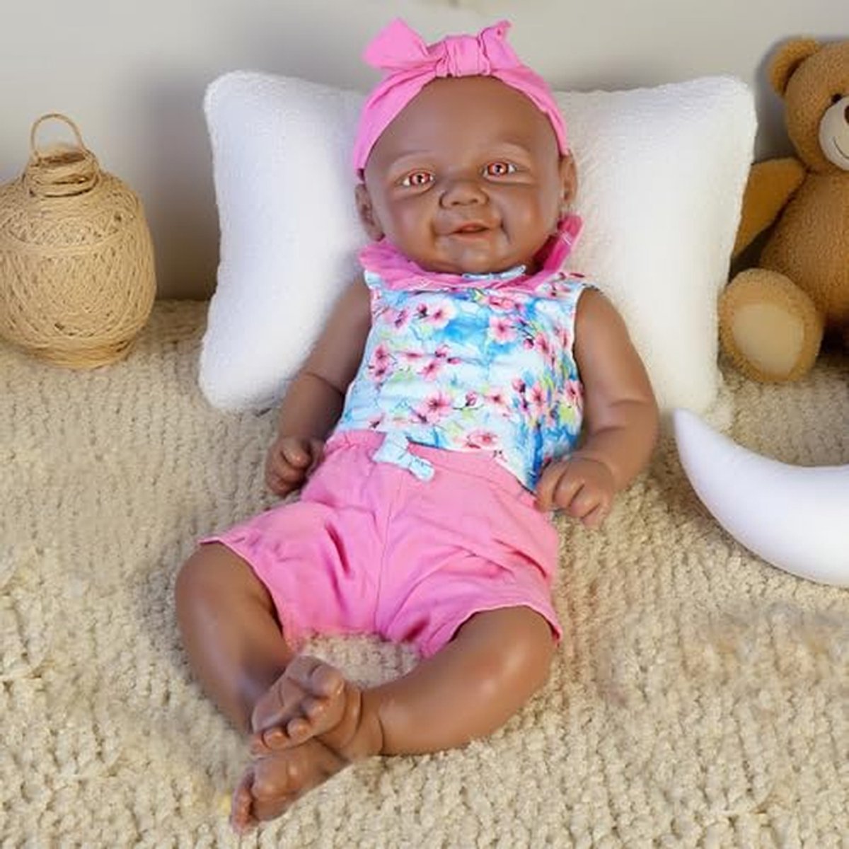Herbaboren Babypop - Zachte Pop - Begeleidend Speelgoed - Volledig Silicone - 42 cm - Bruin