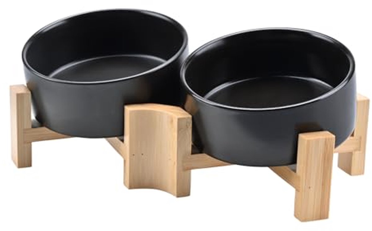 Hondenvoerbak Set - Voer en waterbak - Comfortabel Eten - Ergonomische Kanteling - 2x 400 ml - Zwart