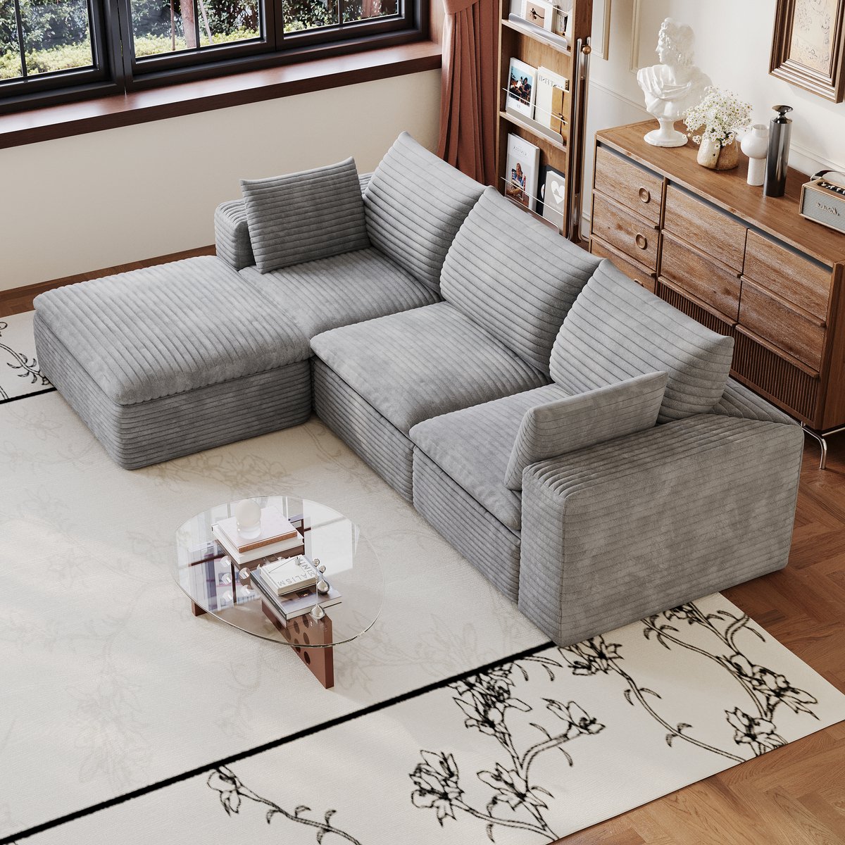 MIVRAY Hoekbank 260 cm - Modulair Dubbel Laag Ontwerp Met Afneembare Bekleding - Voor Woon
