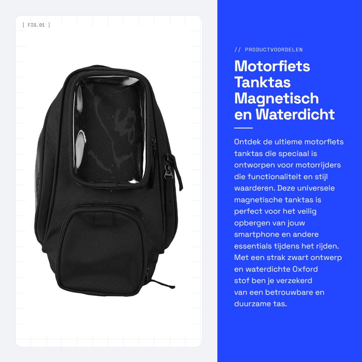 Dailygoods- Tanktas Magnetisch Waterdicht - Motorfiets Rugzak - Oxford Doek - 35x18x15cm - Transparant Zakje - Duurzaam Materiaal - Motorfiets Tas