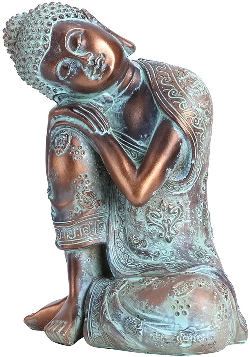 Dailygoods- Boeddhabeeld Handgeschilderd - Decoratie Beeld - Meditatie Decor - Yoga Zen - Imitatiebronzen Voeten - Vrede en Rust - Decoratiebeeld