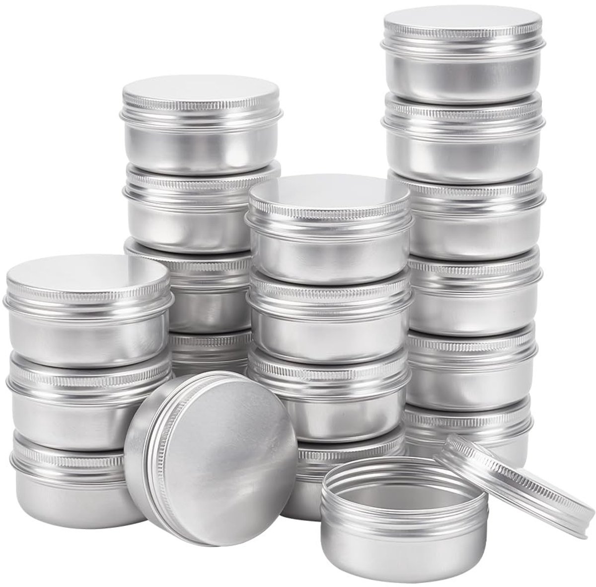 Dailygoods- Aluminium Blikjes 20 Stuks - 50 ml - Ronde Blikken - Schroefdeksel - Duurzaam Aluminium - Platina Kleur - Opbergblikjes