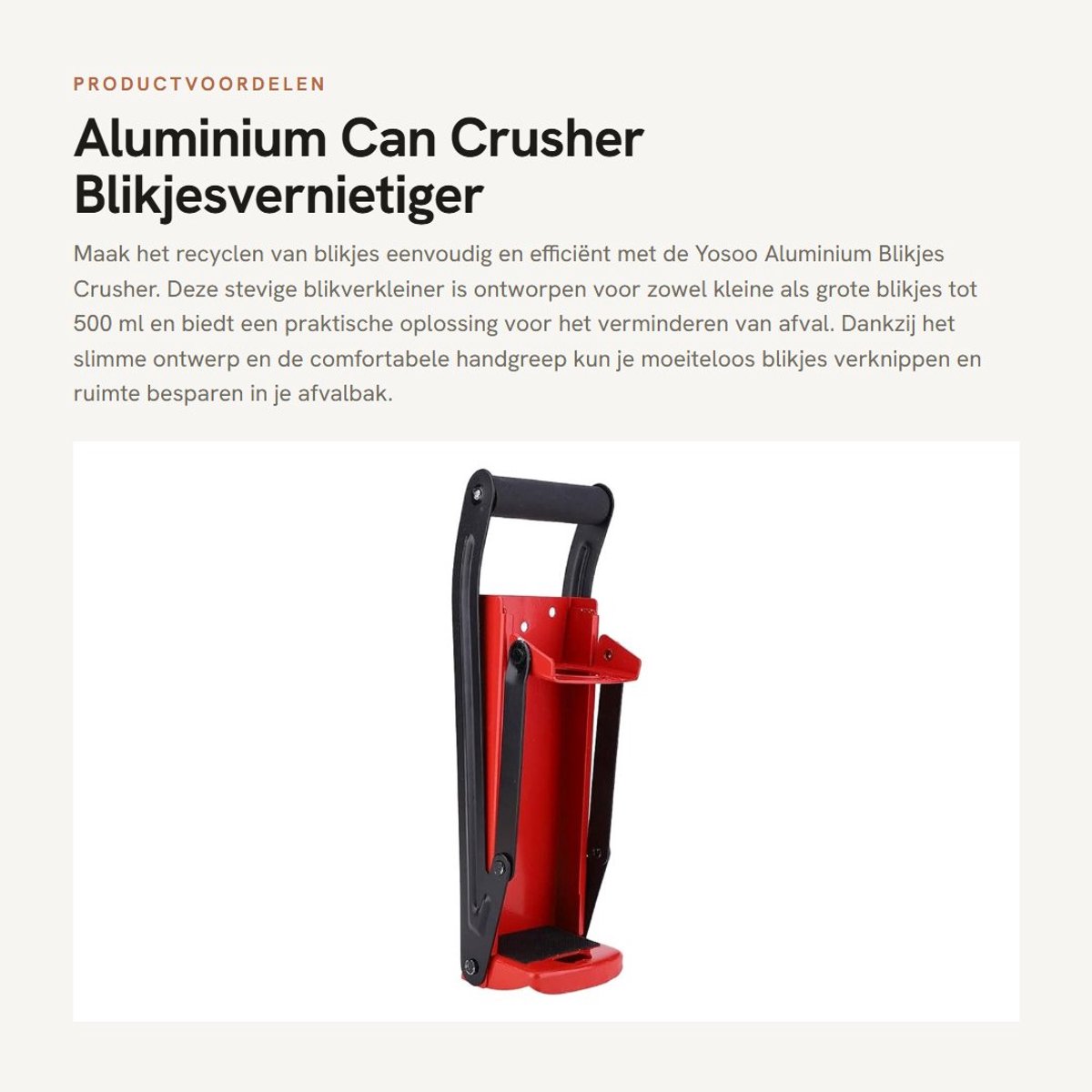 Dailygoods- Blikjescrusher Heavy Duty - Aluminium Blikjesverkleiner - Duurzaam Staal - Antislip Handvat - Praktische Flesopener - Voor 500ml Blikjes