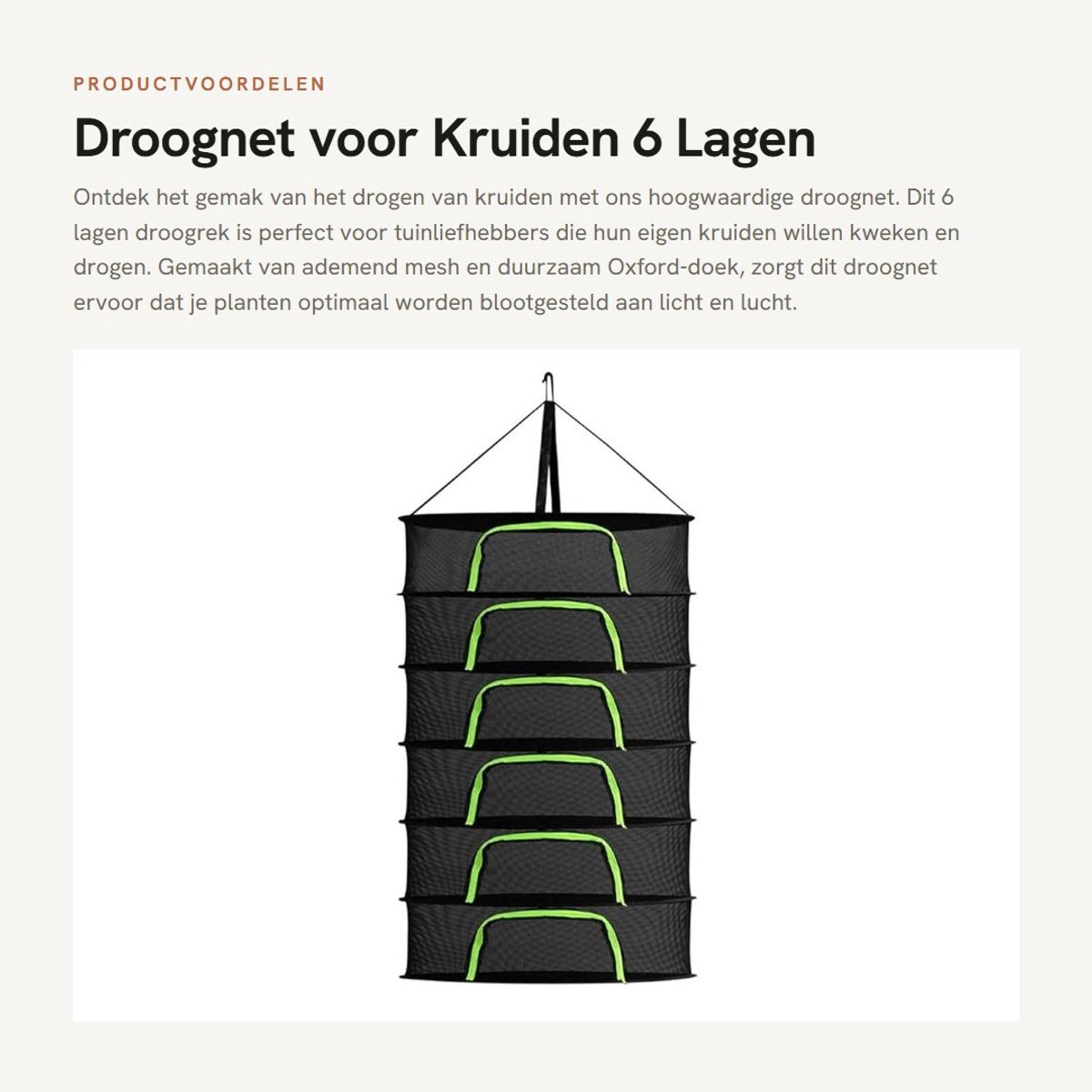 Dailygoods- Droognet 6 Lagen - Kruiden Drogen - Opvouwbaar Gaas - Ademend Mesh - Inclusief Haak - Duurzaam Oxford-doek - Kruidendroogrek