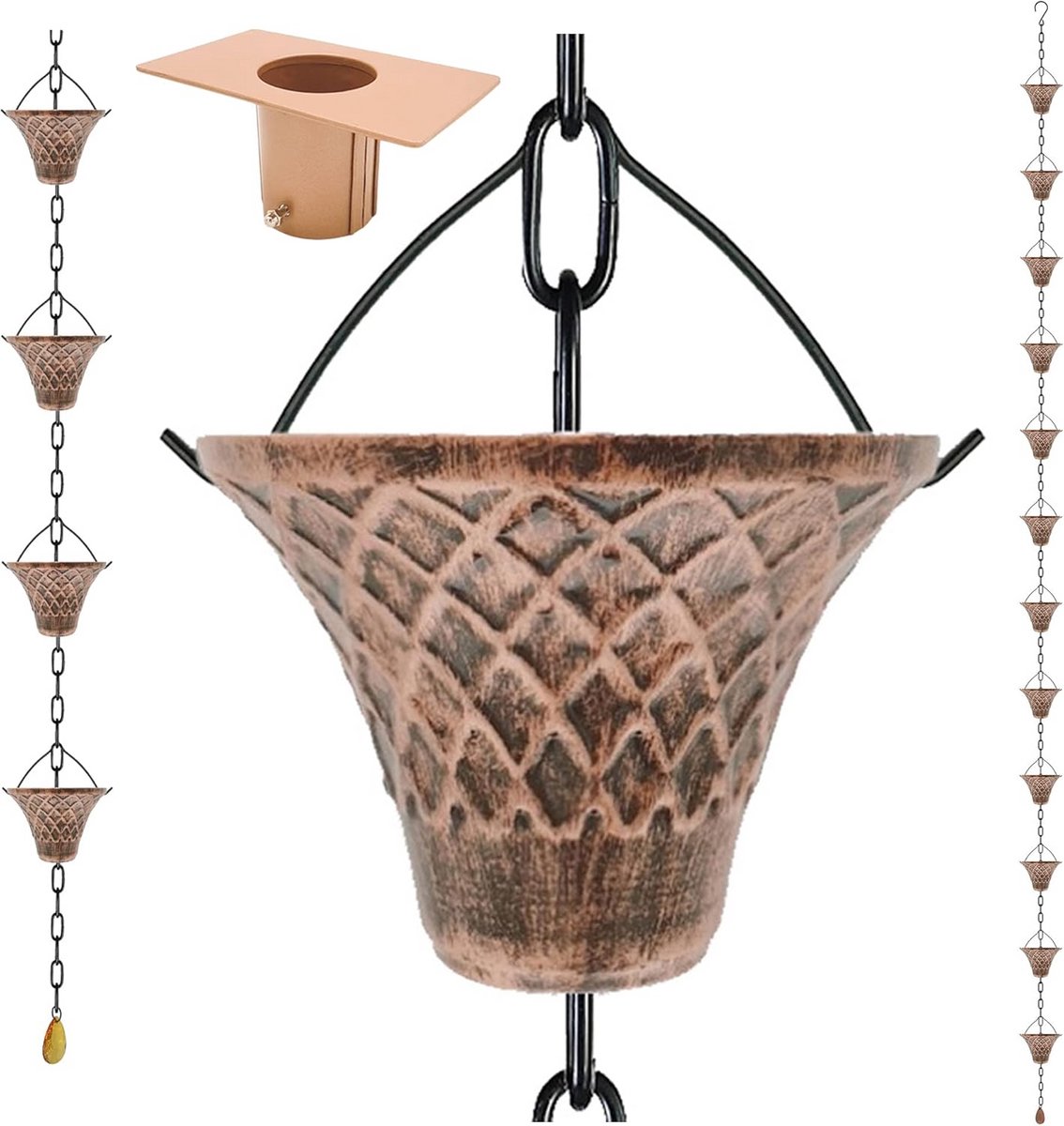 Regenkettingen - Waterafvoer Ketting - Tuin Decoratie - Roestbestendig Ijzer - 260 cm - Antiek Koper