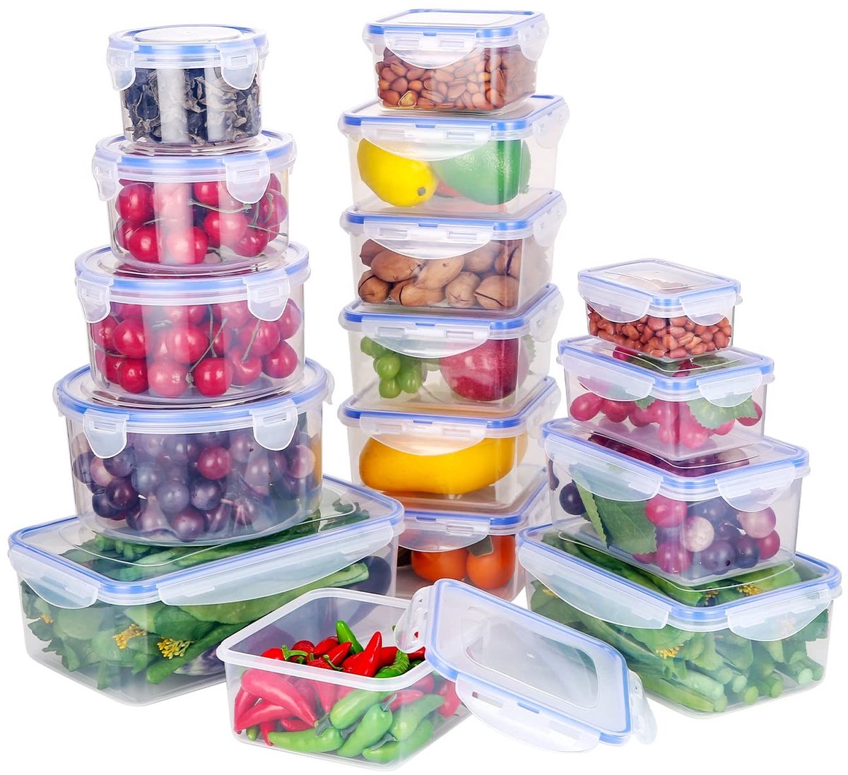 Dailygoods - Vershouddoos - Herbruikbare containers - Lekvrij en luchtdicht - 32-delige set - BPA-vrij - Magnetron en vriezer geschikt - Transparant