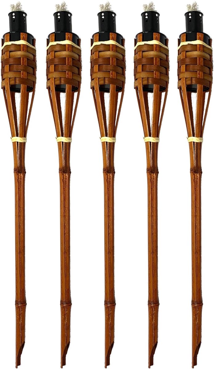 Bamboefakkels set - Tuinfakkels olielampen - Sfeerverlichting buiten - Herbruikbaar 200ml reservoir - 60 cm - Donkerbruin