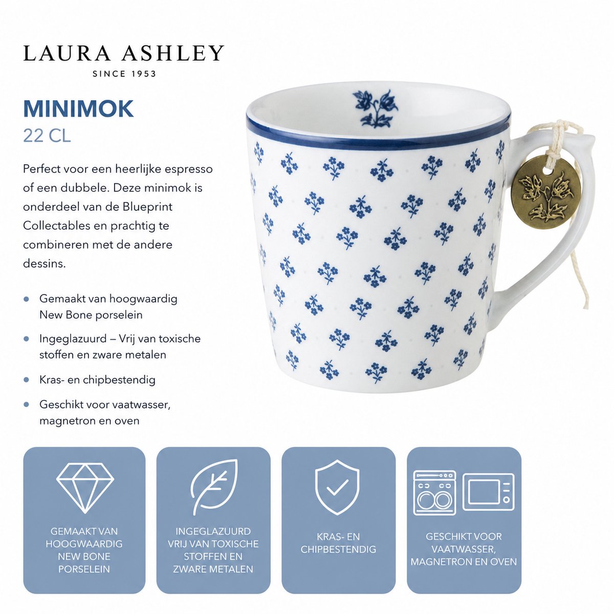 Laura Ashley Blueprint Collectables Mini mok - Koffiemok - Theemok - 22 cl. - Petit Fleur