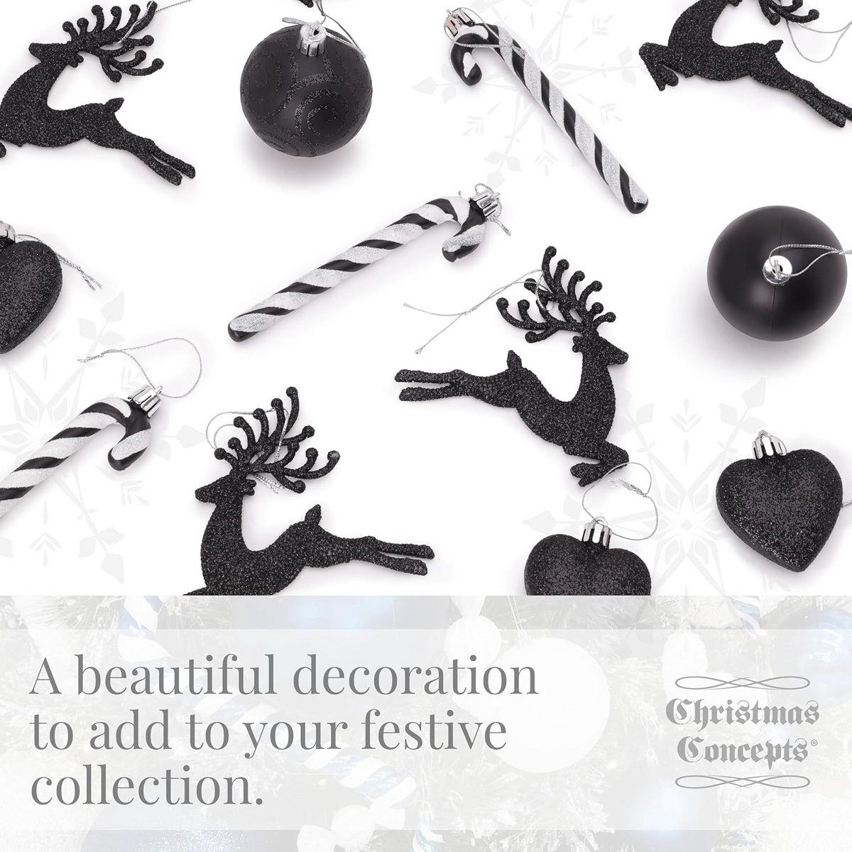 Rendier Kerstballen - Glinsterende Decoratie - Kerstboom Versieren - Set van 6 stuks - 100 mm - Zwart – foto 2