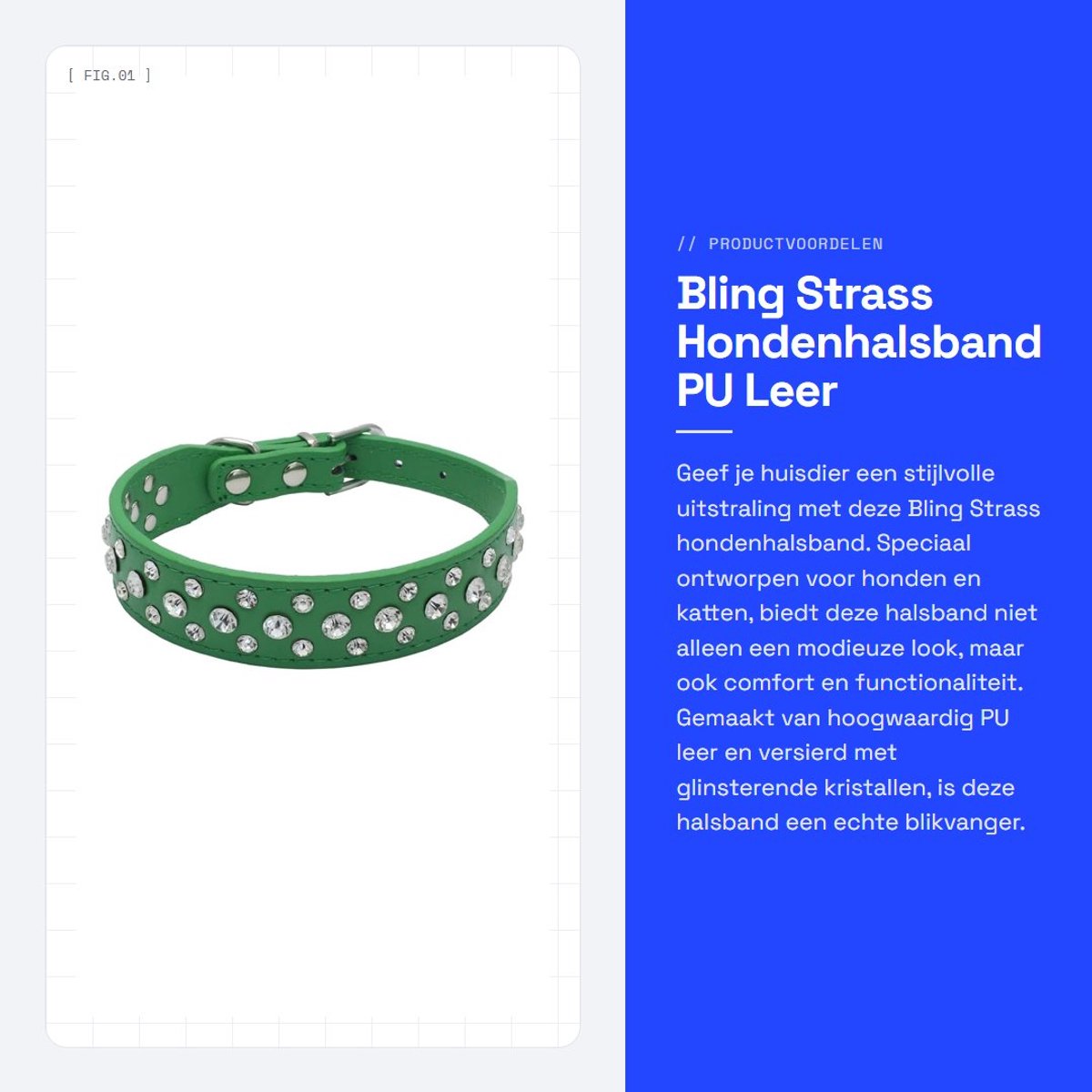 Dailygoods- Hondenhalsband Bling Strass - PU Leer - Verstelbaar - Grootte S/M/L/XL - Breedte 2,5 cm - 100% Kristallen Steentjes - Halsband