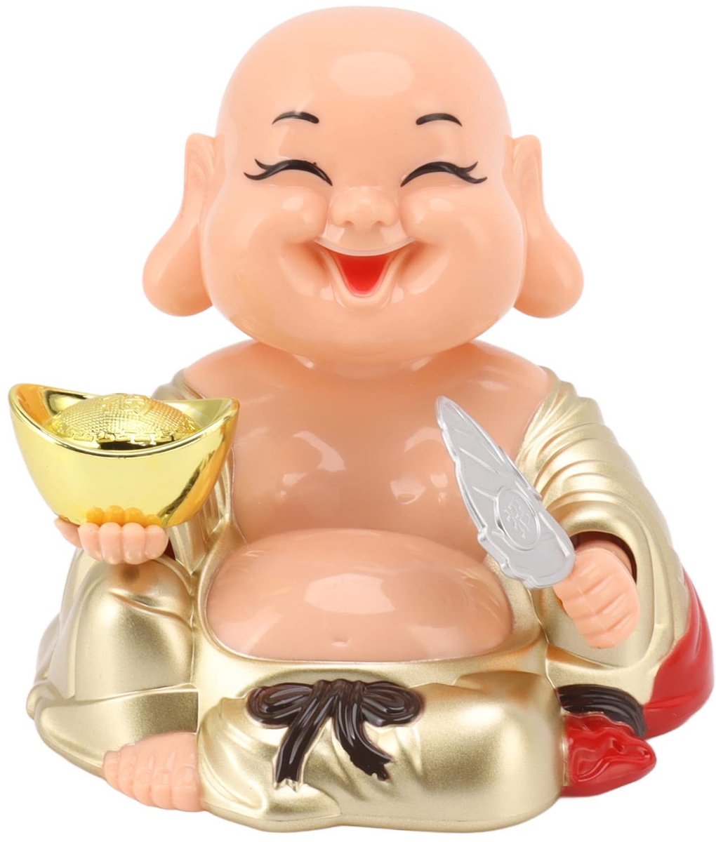 Dailygoods - Fun Solar Laughing Boeddha Ornament - Automatische knikkende lachende Boeddha Decoratie - Kunststof - 9,5 x 9,5 x 9,3 cm - Bureau Raam Thuis
