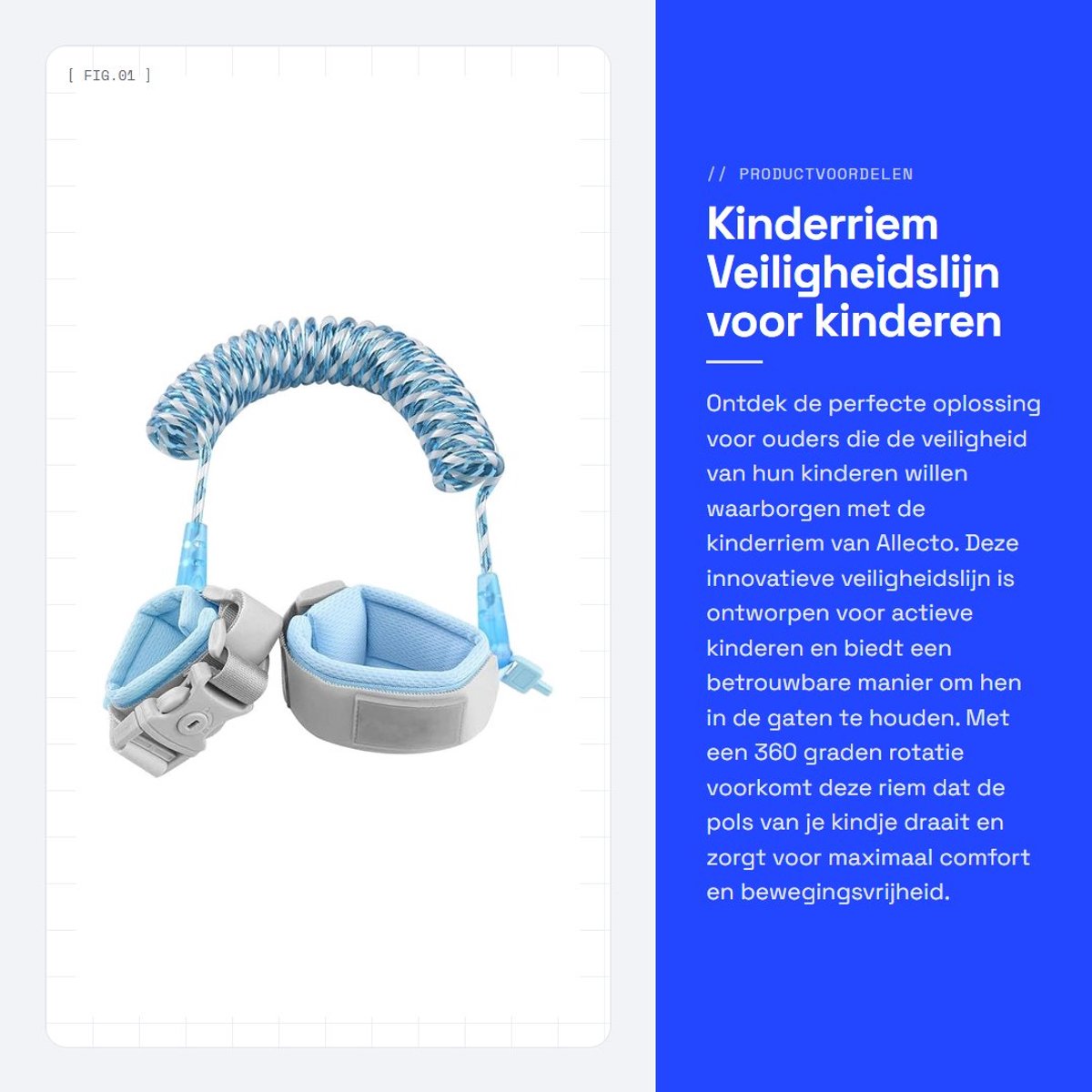 Dailygoods- Veiligheidspolsband 360° Rotatie - Anti-verlies Polsriem - Elastisch Draadkoord - Ademend Katoenen Polsgewricht - Comfortabel Kussen - Kindveiligheidsriem