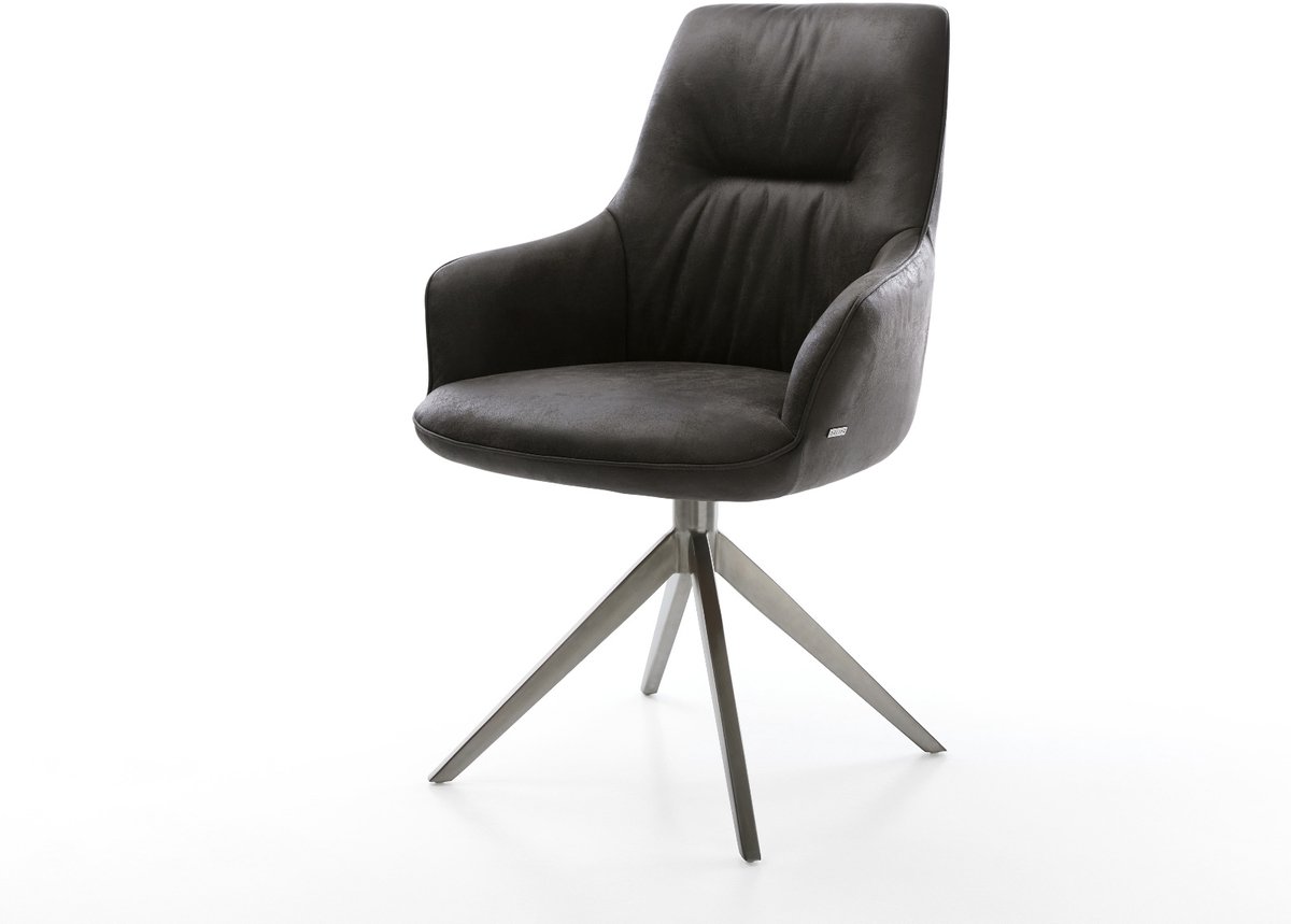 Eetkamerstoel Zelia-Flex met armleuning kruisframe breed grafiet microvelours antraciet vintage 360° draaibaar rocker-functie pocketveer kern