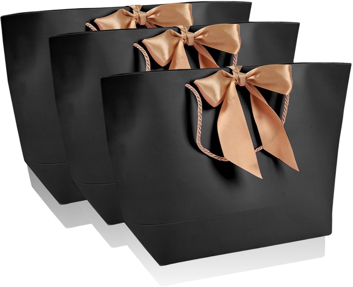 Dailygoods- Cadeautas 10 Stuks - Papieren Geschenktas - Biologisch Afbreekbaar - Met Gouden Handvat - Voor Bruiloft/Verjaardag - 21x7x15 cm - Geschenkzak