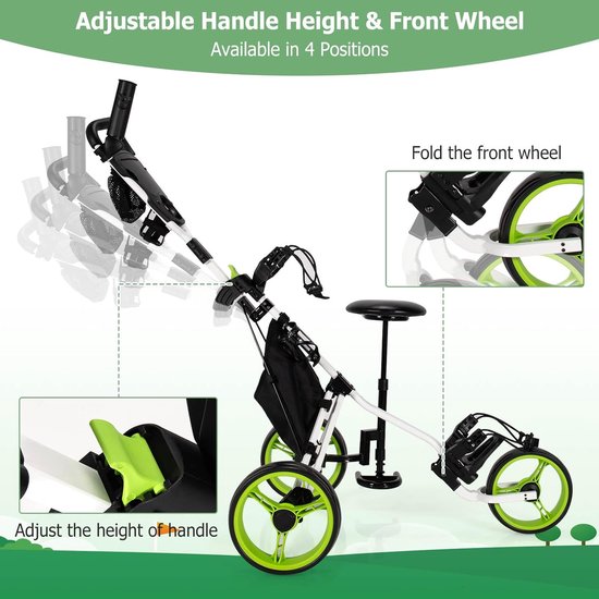 Golftrolley Inklapbaar - Golfwagen Push Cart - Golfen Gemakkelijk Maken - Met Voetrem Parapluhouder - 130 x 75 cm - Groen — afbeelding 5
