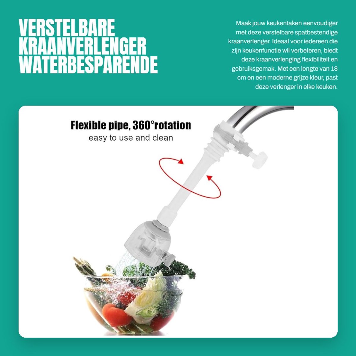 Dailygoods- Kraanverlenger Verstelbaar - Spatbestendig - Waterbesparend - Keukenkraanslang - 360 Graden Draaibaar - Hoogwaardig Materiaal - Kraanaccessoire
