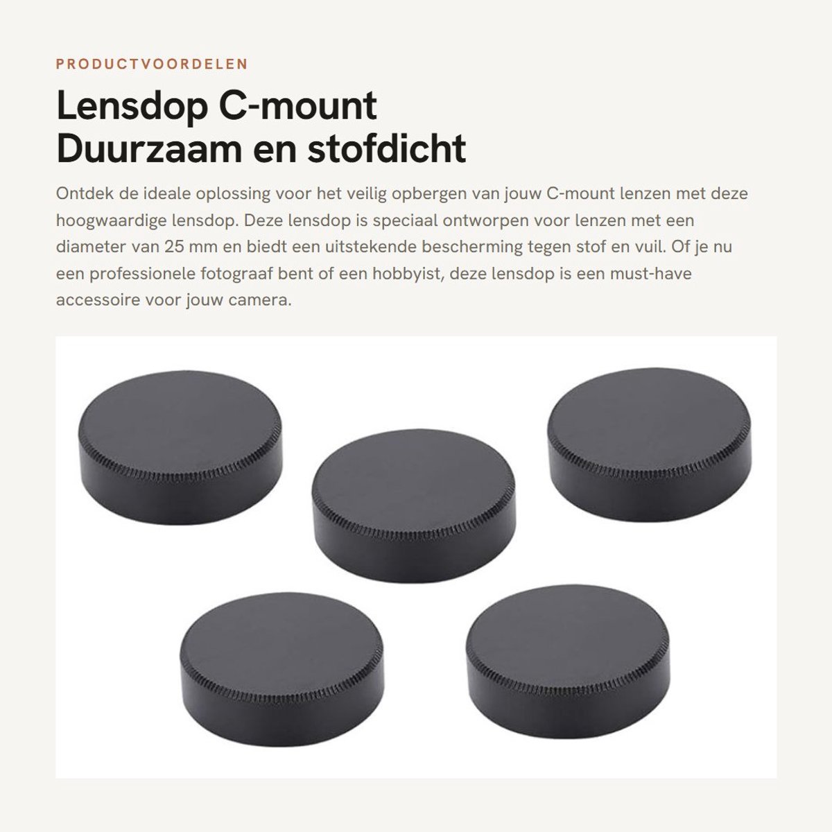 Dailygoods- Lensachterklep 5x - Stofdicht - Geschikt voor C-mount lenzen - Diameter 25 mm - Duurzaam - Legering - Zwart - Lensdop