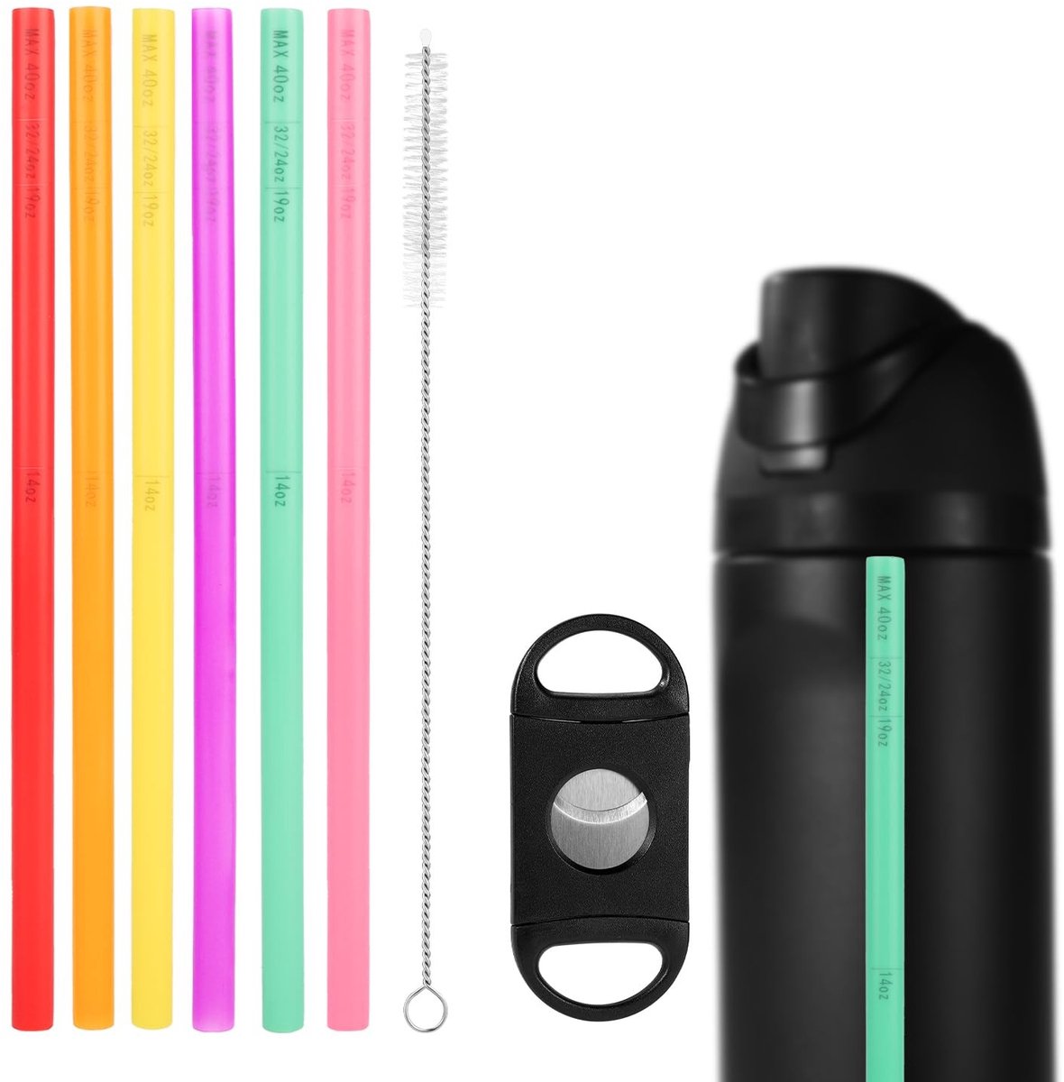Dailygoods- Vervangende Rietjes 6 Stuks - Herbruikbaar - Rietjes met Reinigingsborstel - Rietjes in Multicolor - Rietjes voor Waterfles - Rietjes van PP 23,5 x 1 cm