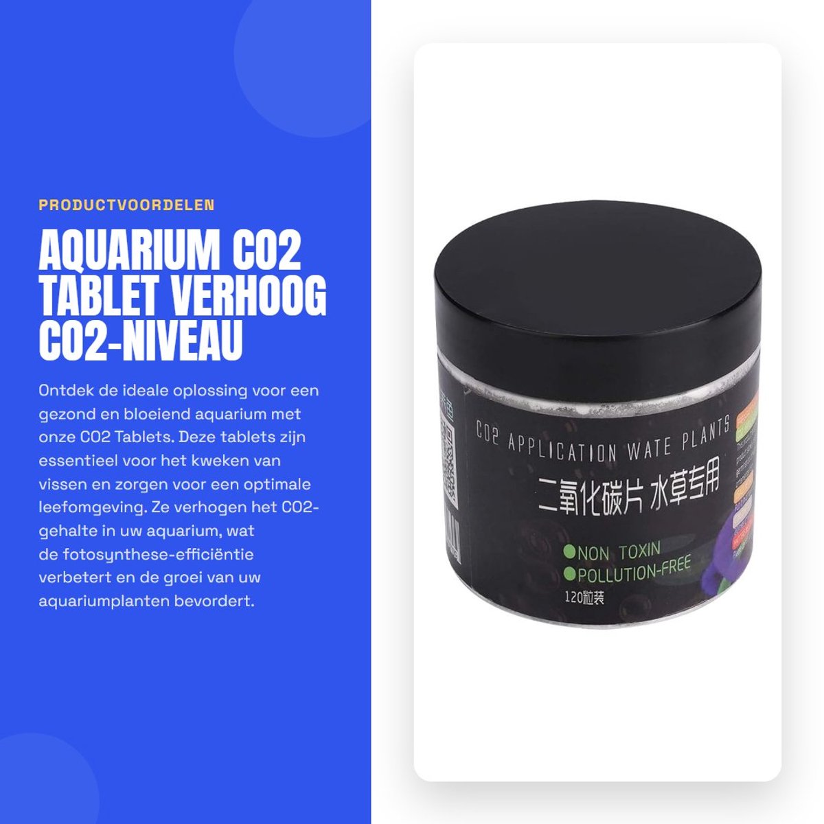 Dailygoods- CO2 Tablet - Verhoogt CO2-gehalte - Voor Aquariumplanten - Gemakkelijk te gebruiken - Geschikt voor 20L water - Verbeterde fotosynthese - Aquariumco2