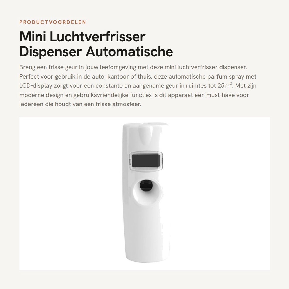 Dailygoods - Mini Luchtverfrisser Dispenser - Automatische Parfum Spray - LCD-Display - Wit - Perfect voor Auto en Kantoor - Ideaal voor Kamers tot 25m²