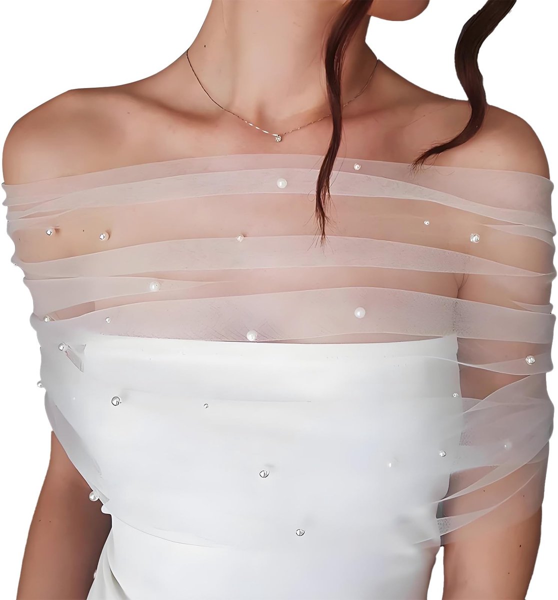 Dailygoods- Bruidssjaal Elegante Wrap - Verstelbare Tule - Kanten Sjaal - Lichtgewicht - Bruidsstola - Ideaal voor Trouwfoto's - Bruidscape