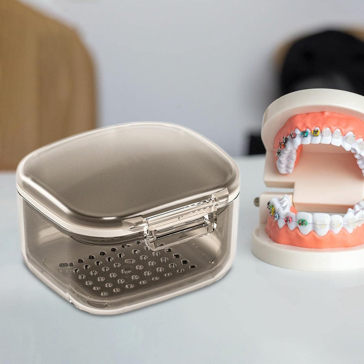 Kunstgebit Badje - Gebit Houder - Hygiënisch Opbergen - 3 Laags Ontwerp - 2 Sets - Zwart