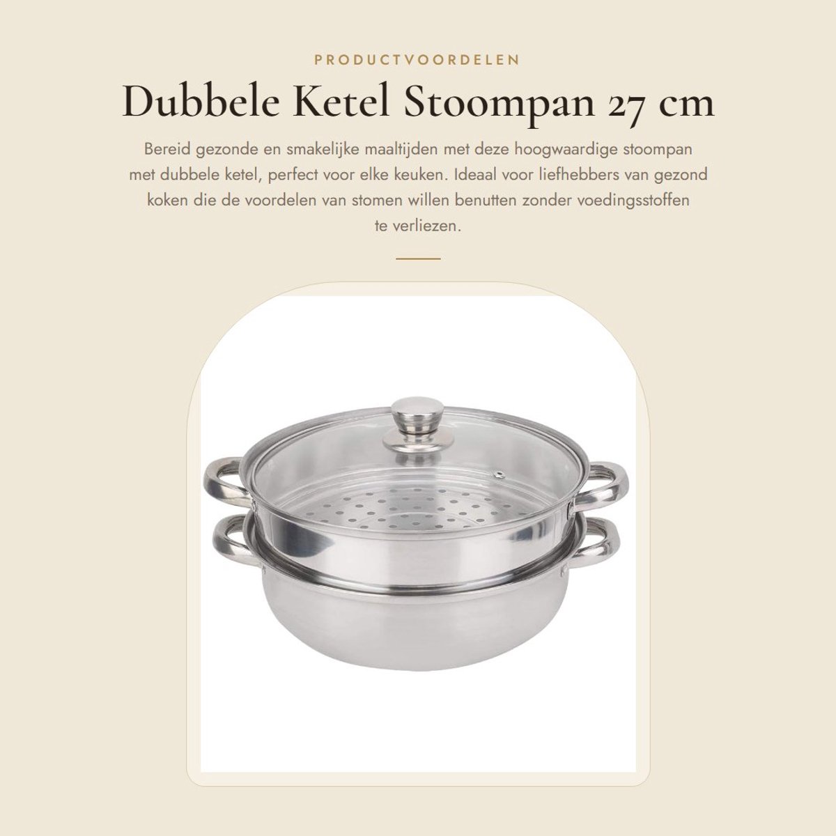 Dailygoods- Stoompan 27 cm - Hoogwaardig Roestvrij Staal - Dubbele Ketel - 2 Lagen - Ergon