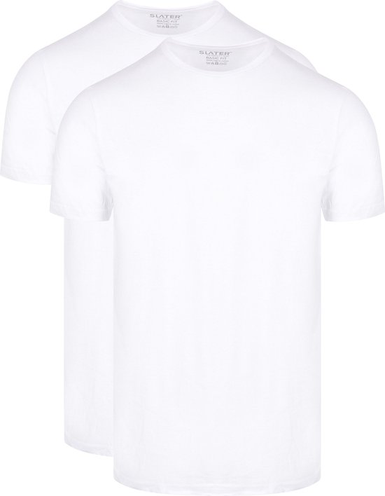 Tweepack witte basic fit T-shirts met ronde hals en korte mouwen.