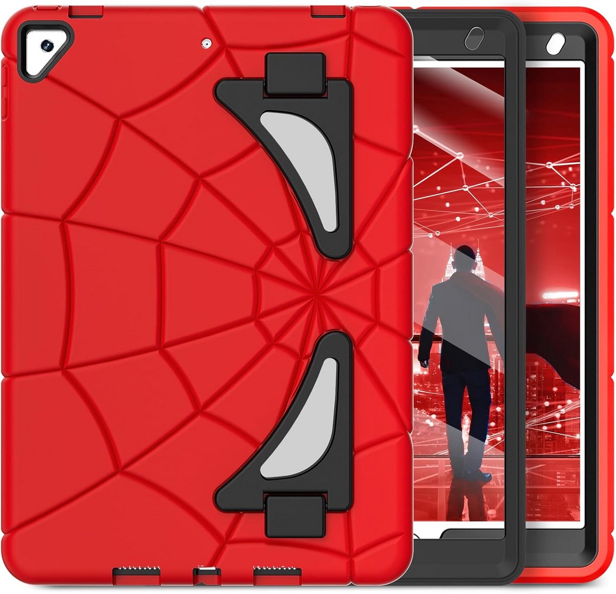 Tablethoes Kinderen - Beschermhoes Tablet - Veilig Gebruik - Robuuste Dubbele Standaard - 10.2 Inch - Rood Zwart