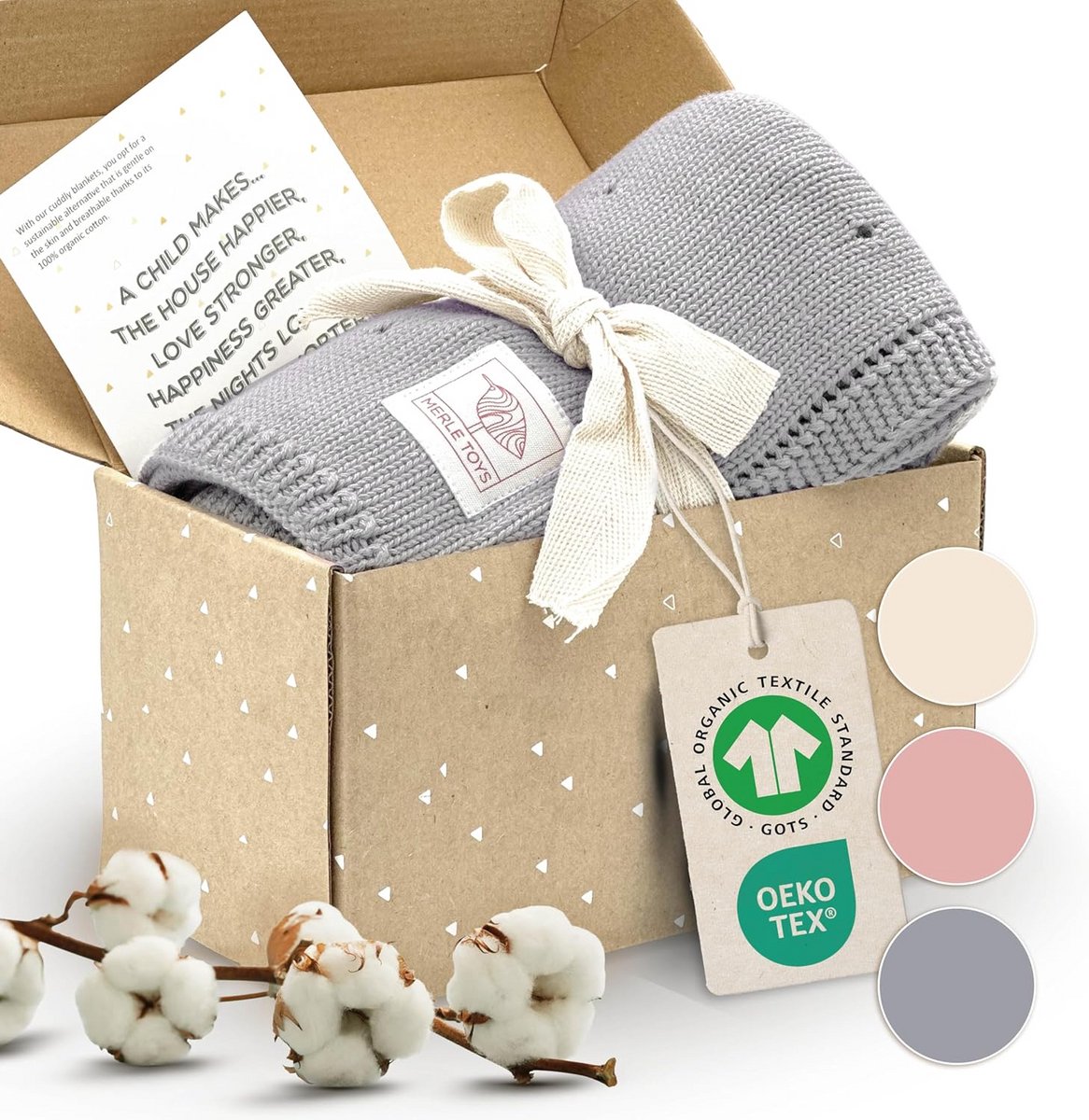 Baby Dekentje - Overtrek Swaddle - Kamer Aankleden - GOTS Gecertificeerd - 22 x 14 x 13 cm - Grijs
