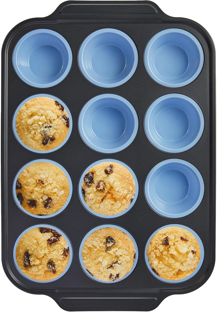 Muffin Bakvorm - Cupcake Mal - Zelf Bakken - Stevig Metalen Frame - 12 Stuks - Zwart