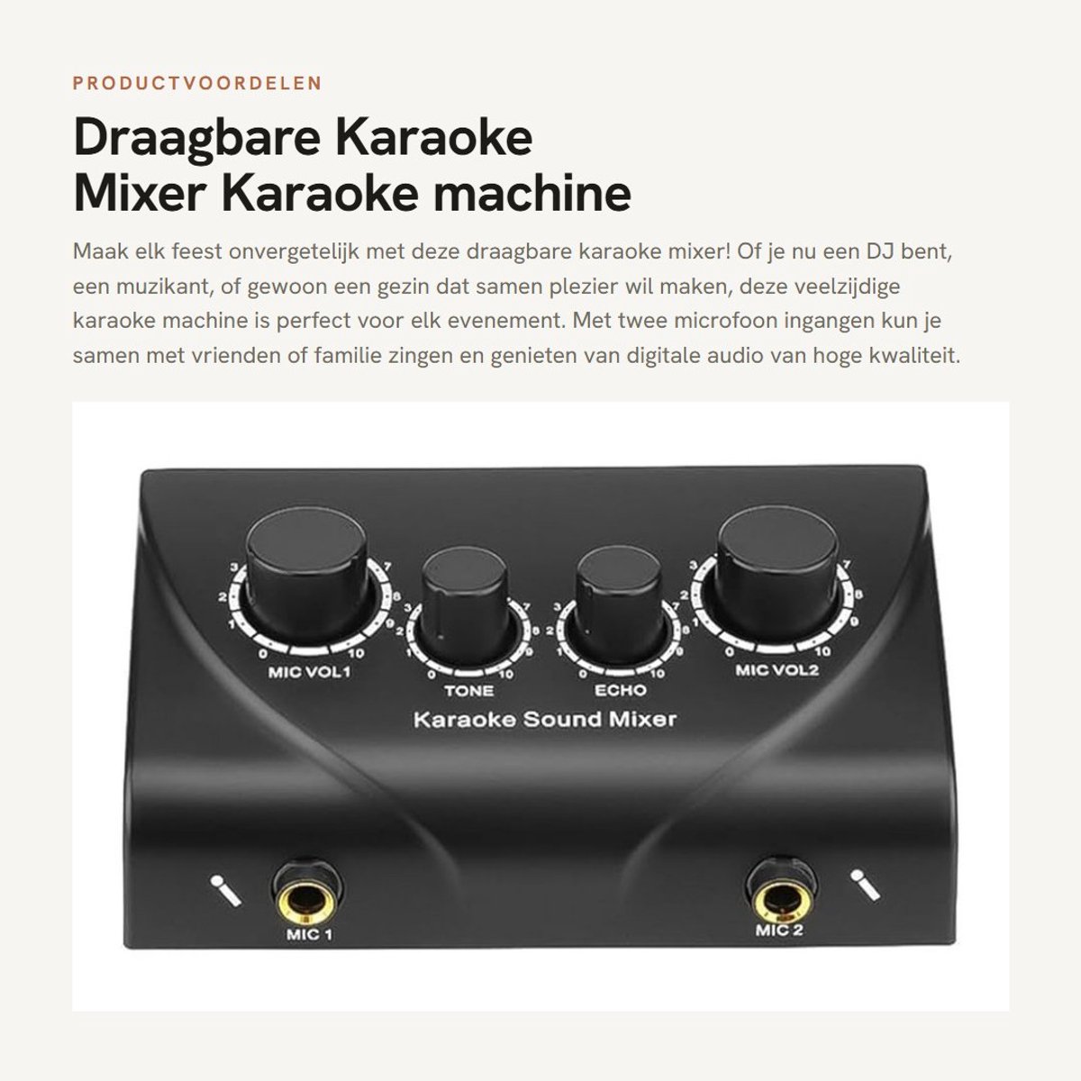 Dailygoods- Karaoke Mixer Draagbaar - 2 Microfooningangen - Digitale Audio - Echo Mixer - Geschikt voor Thuisbioscoop - Metalen Behuizing - Geluidsmixer