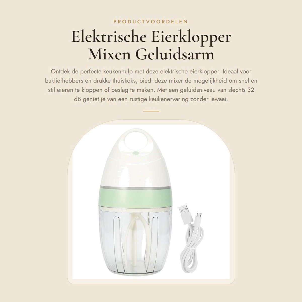 Dailygoods - Elektrische Eierklopper - Mixen - Geluidsarm - 900 ml - USB Oplaadbare Mixer - Handige Keukenhulp - Vaatwasserbestendig