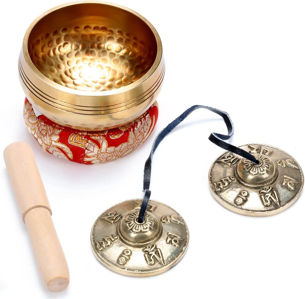 Meditatie Klankschaal Set met Tingsha Bekkens, Houten Strijker en Kussen voor Yoga, Chakra, Stressverlichting