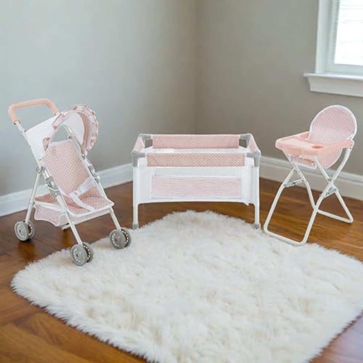 Poppenkamer Set - Poppen meubels - Rollenspel stimuleren - 3-delig inclusief - Tot 38 cm poppen - Roze met stippen