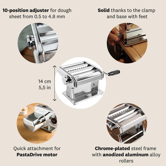 Pastamachine Groot - Pastaroller - Verse Pasta Maken - 3 Pastasoorten - 150 mm breed - Zilver — afbeelding 3