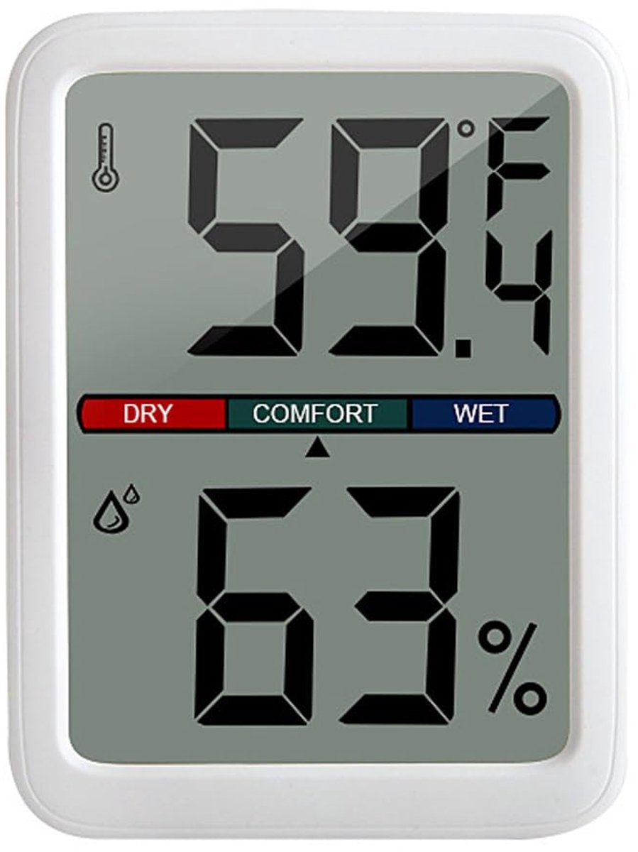 Digitale Thermometer Hygrometer - Kamerthermometer Vochtigheid - Klimaat Monitoren - Groot LCD Scherm - 3.5 Inch Display - Wit