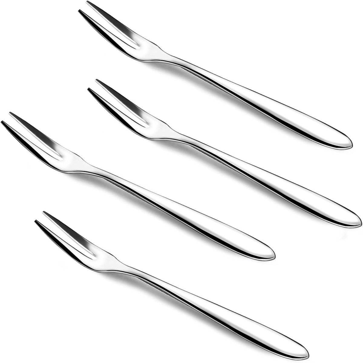 Dessert Vorken Set - Gebak Vorkjes - Hapjes Delen - Vaatwasmachinebestendig - 4 Stuks - Zilver